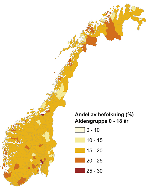 Figur 10.10 Andel av befolkningen 19–34 år, 2011.