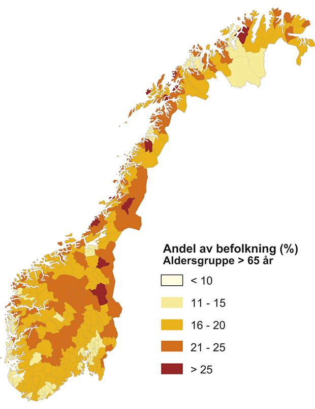 Figur 10.11 Andel av befolkningen over 64 år, 2011.