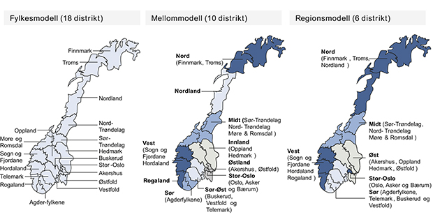 Figur 6.2 Alternative distriktsmodeller.