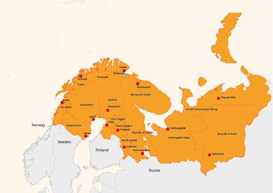 Map of the Barents area.