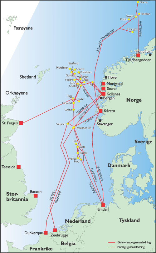Figur 7.6 Norsk transportsystem for gass.