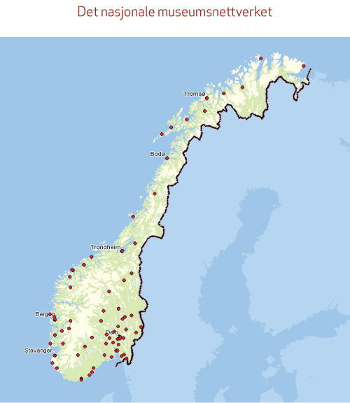 Figur 3.1 Det nasjonale museumsnettverket per august 2009. Kartet viser 85 enheter med tilskudd fra Kultur- og kirkedepartementet.