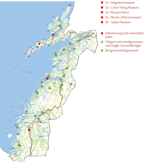 Figur 3.18 Museumsnettverket i Nordland.