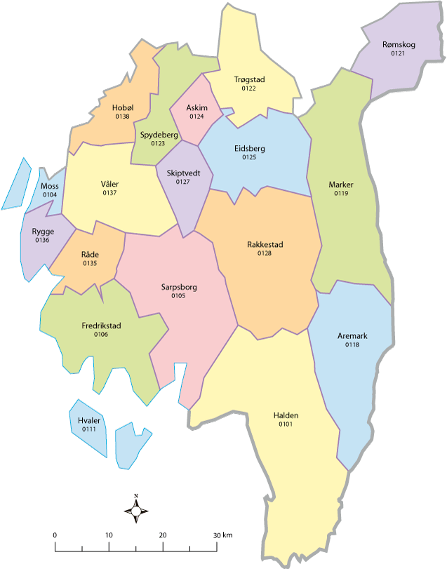 Figur 5.1 Kart over kommunene i Østfold
