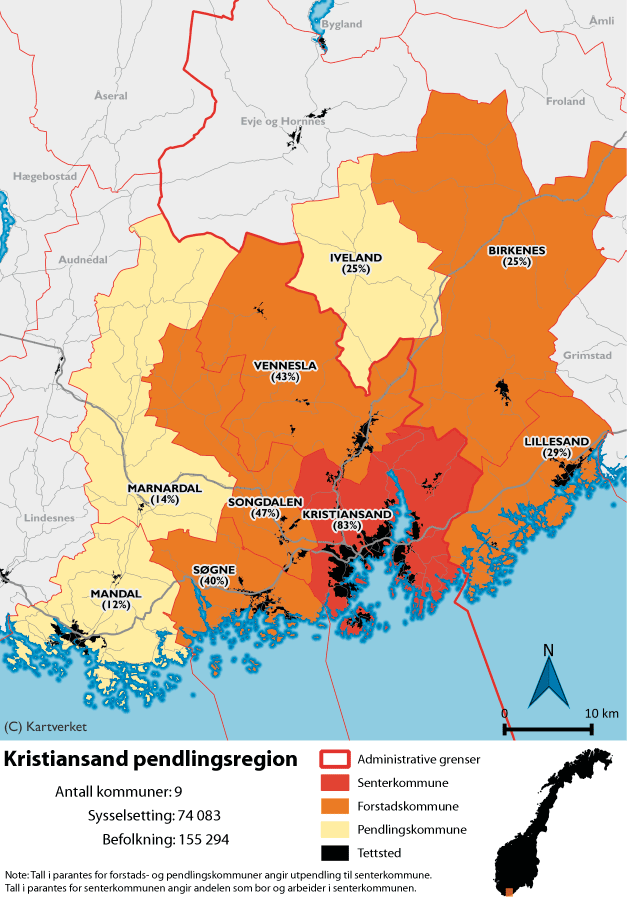 Figur 5.10 Pendlingskart for Kristiansandregionen1