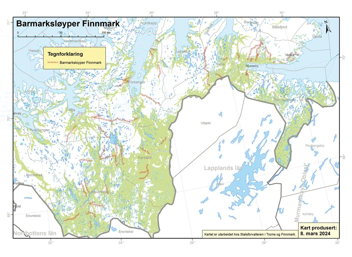 Figur 18.2 Fastsatte barmarksløyper i Finnmark.