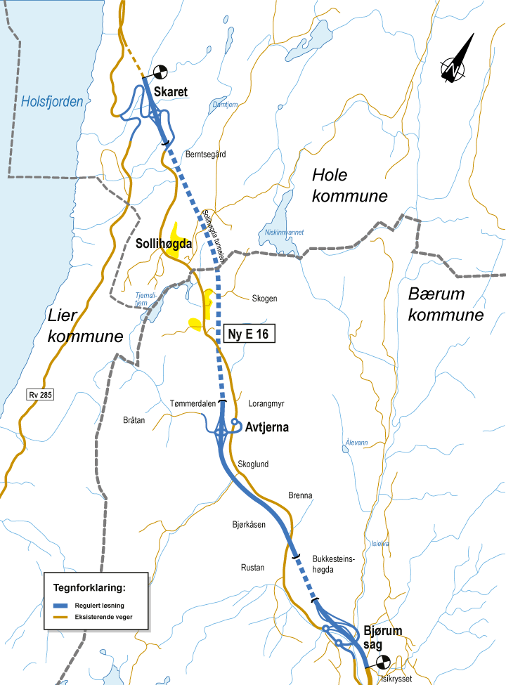 Figur 2.1 E16 Bjørum – Skaret – oversiktskart