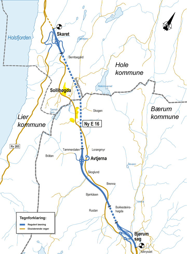 Figur 2.1 E16 Bjørum – Skaret – oversiktskart