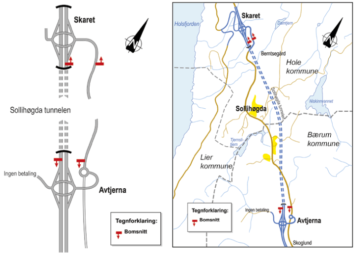 Figur 5.1 Forutsatt plassering av bomstasjonene.