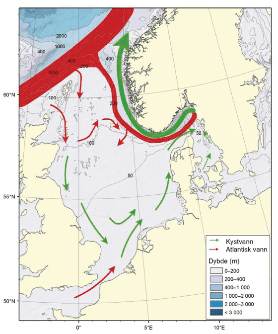 Figur 4.34 Nordsjøen og Skagerrak – straumar og djupn