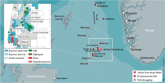 Figur 3.1 Geografisk plassering av Johan Sverdrup-feltet