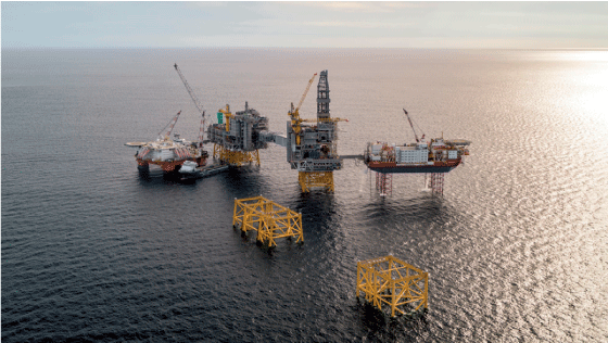 Figur 3.3 Status for utbygging av feltsenteret på Johan Sverdrup ifbm. første byggetrinn