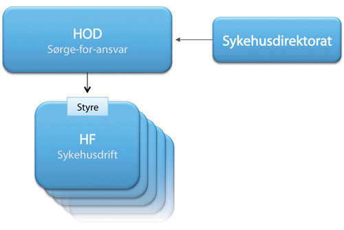 Figur 7.3 Styringsstrukturen i alternativ 2 med sykehusdirektorat som tilrettelegger for departementet