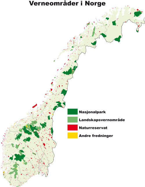 Figur 6.2 Vernete områder i Norge pr. 1. januar 2007.