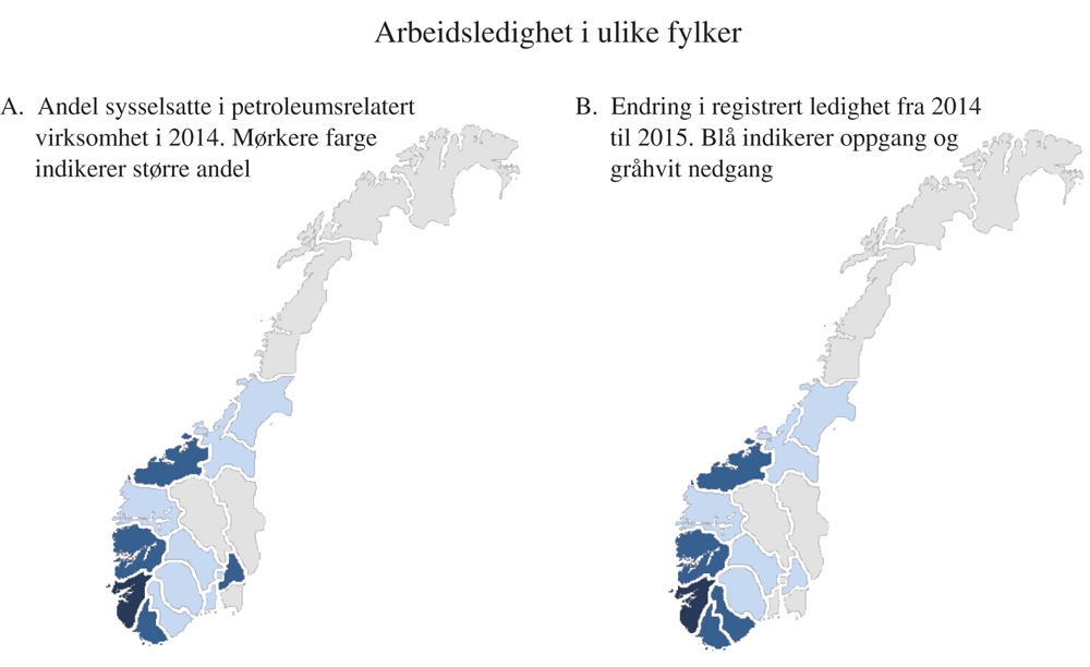 Figur 4.10 Utviklingen i arbeidsmarkedet i forskjellige fylker