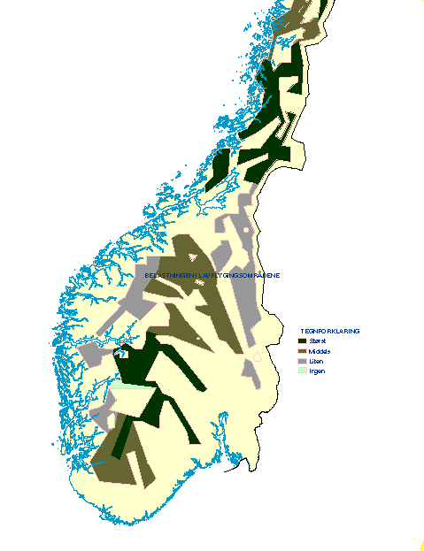 Figur 1-1 Belastningskart for Sør-Norge over lavflygingsaktivitet i perioden 1997-1999