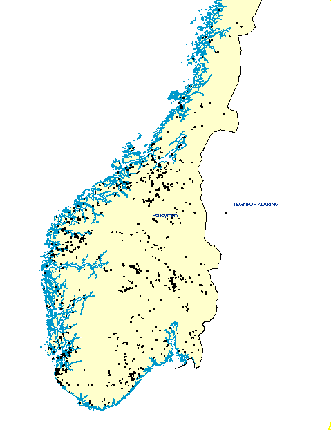 Figur 1-12 Kart over pelsdyrfarmer i Sør-Norge