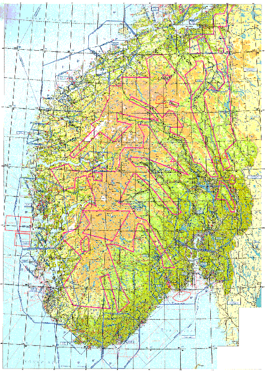Figur 1-14 Kart over lavflygingsområdene i Sør-Norge