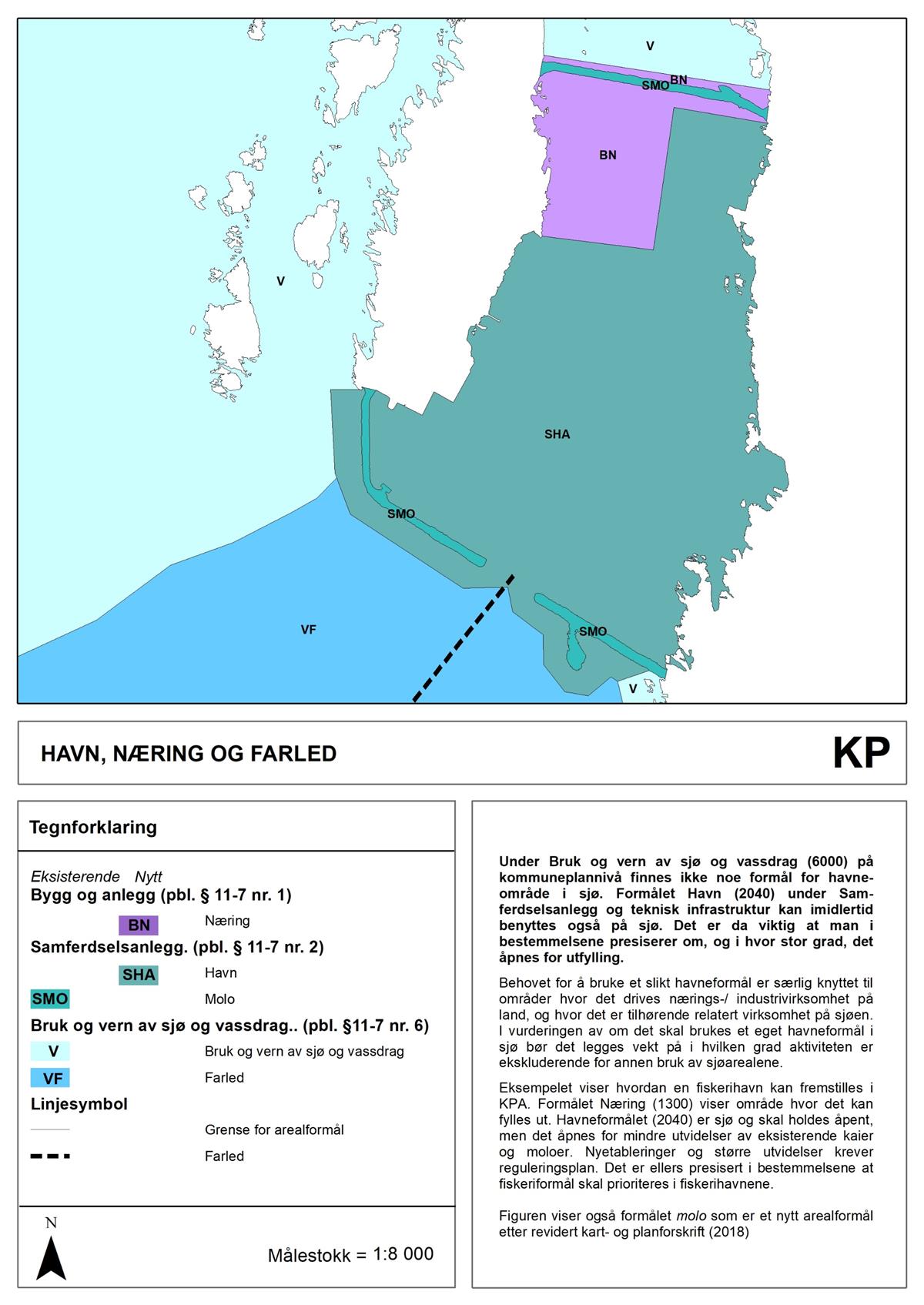 Kart med fiskerihavn i kommuneplan.