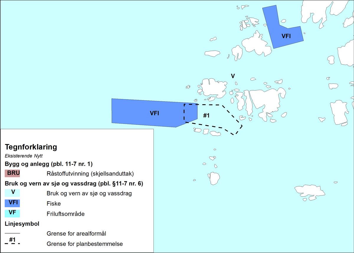 Areal for skjellsanduttak framstilt med bestemmelsesområde.