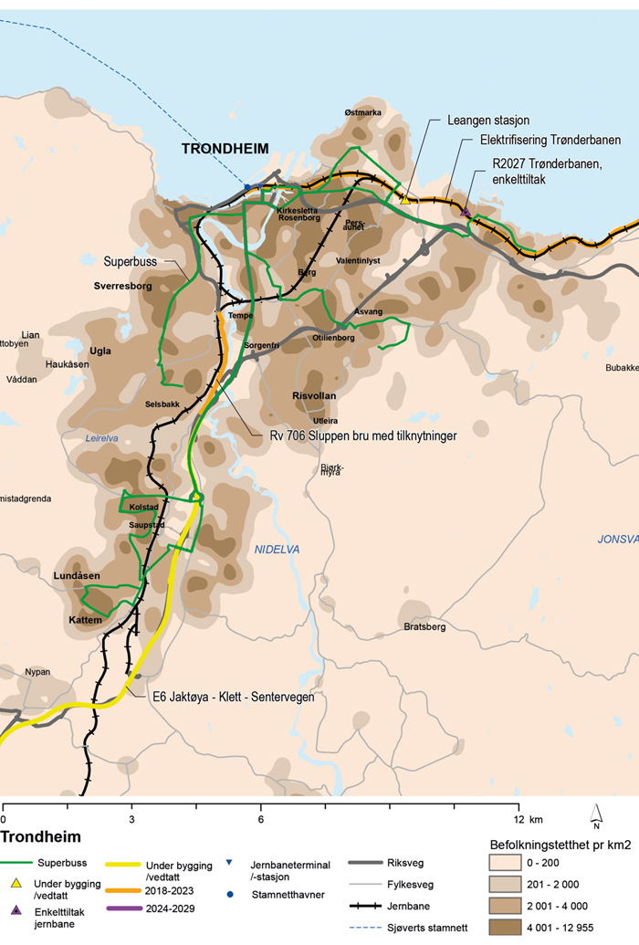 Figur 8.7 Prosjekter og tiltak i Trondheim