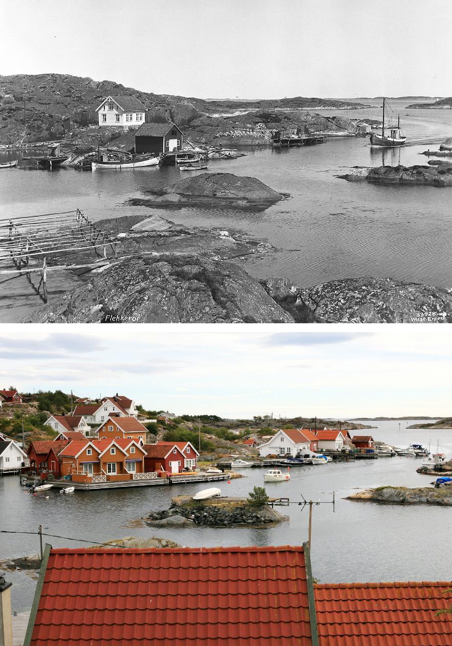 Flekkerøy fotografert i 1929 av Anders Beer Wilse/© Norsk Folkemuseum og gjenfotografert i 2007 av Oskar Puschmann/© NIBIO