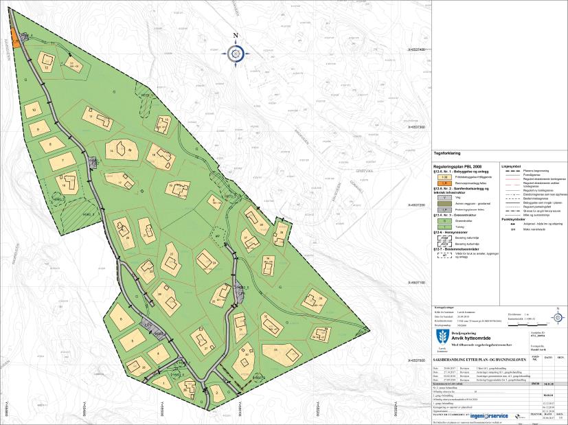 Plankart reguleringsplan for Anvik, einskilde tomter har mønehøgd bestemt i plankartet som maksimal kotehøgd