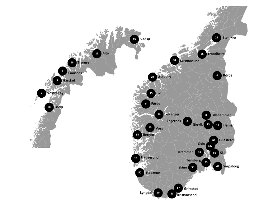 Figur 23.1 Departementets forslag til lokalisering