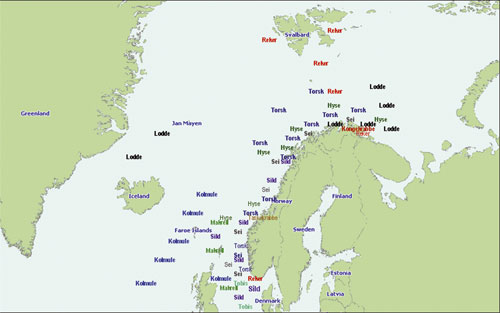 Figur 10.1 Oversikt over norsk fiske etter noen av de viktigste artene.