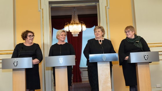 Olaug Vervik Bollestad, Siv Jensen, Erna Solberg og Trine Skei Grande