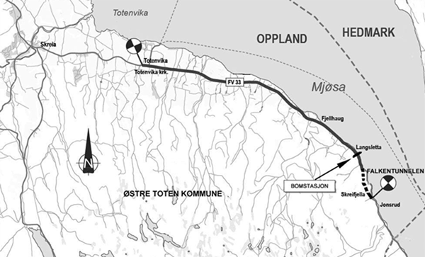 Figur 2.2 Prosjektet fv 33 Skreifjella – Totenvika