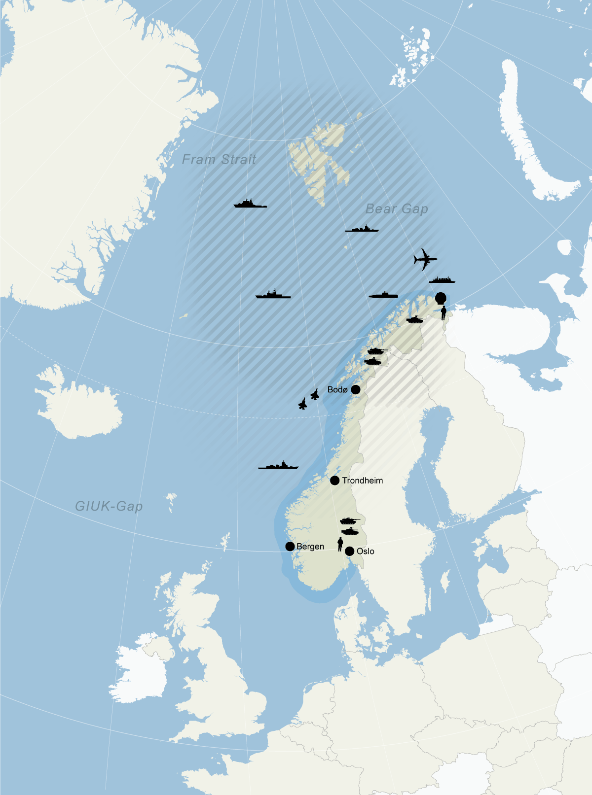 Figur 12.6 Forsvarskommisjonens anbefaling til ambisjonsnivå for Forsvarets egenevne er utformet for et høyere aktivitetsnivå, mer usikkerhet og potensialet for økt spenning i norske nærområder. Slik kan Forsvaret bidra til at Norge tar større ansvar for egen o...