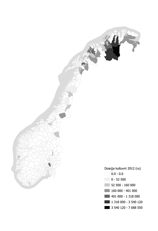 Govus 1.1 Suohkaniid mielde ohcanvuođot Kulturdoarjagiid juogu 2012:s.

