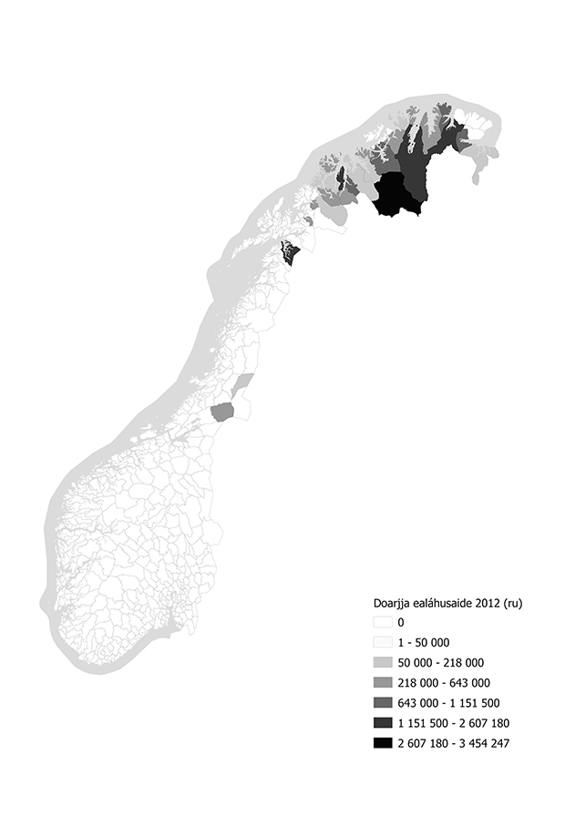 Govus 1.6 Suohkaniid mielde juhkkojuvvon ohcanvuđot Ealáhusdoarjagiid 2012:s.