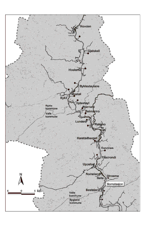Figur 2.1 Rv 9 Setesdalen, strekninga Besteland - Hovden