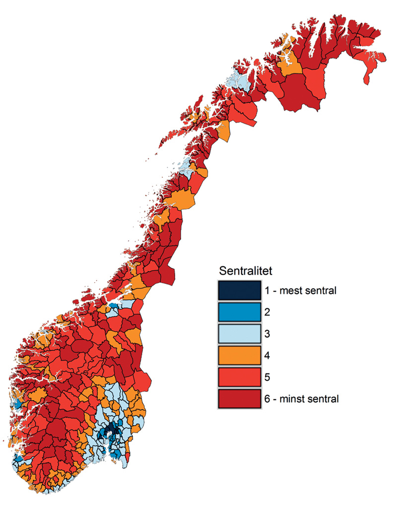 Figur 3.1 Kommuner etter sentralitet