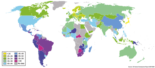 Figure 3.3 The Gini Coefficient is a measure of income distribution.
Low value = low degree of inequality.