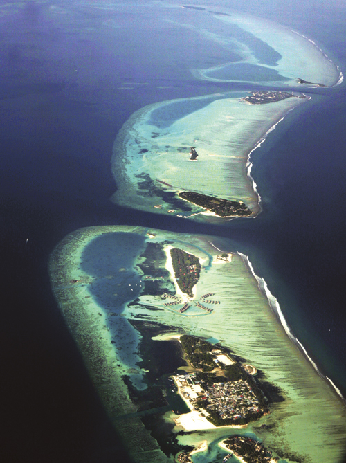 Figure 7.6 The Maldives are particularly exposed to climate change effects
like extreme weather and a higher ocean level.