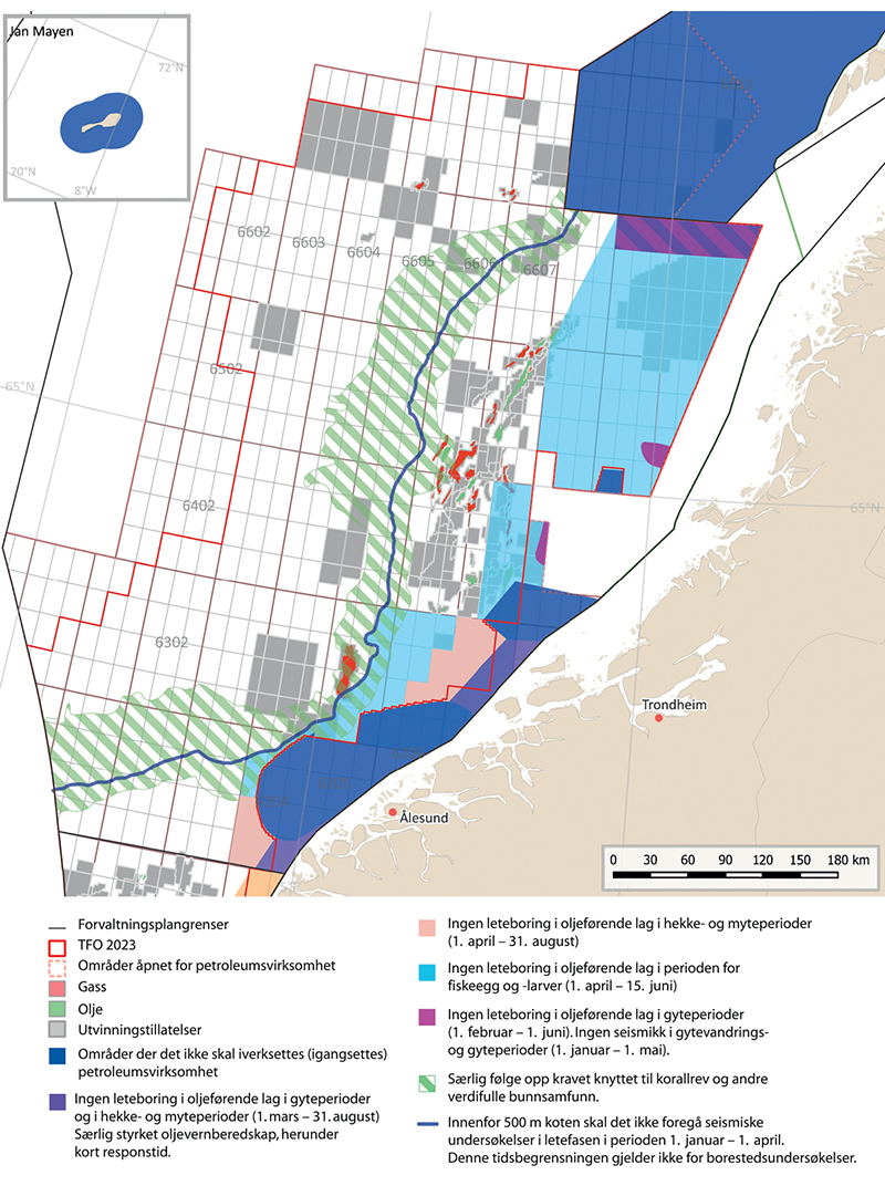 Figur 10.2 Områdespesifikke rammer for petroleumsvirksomhet i Norskehavet.