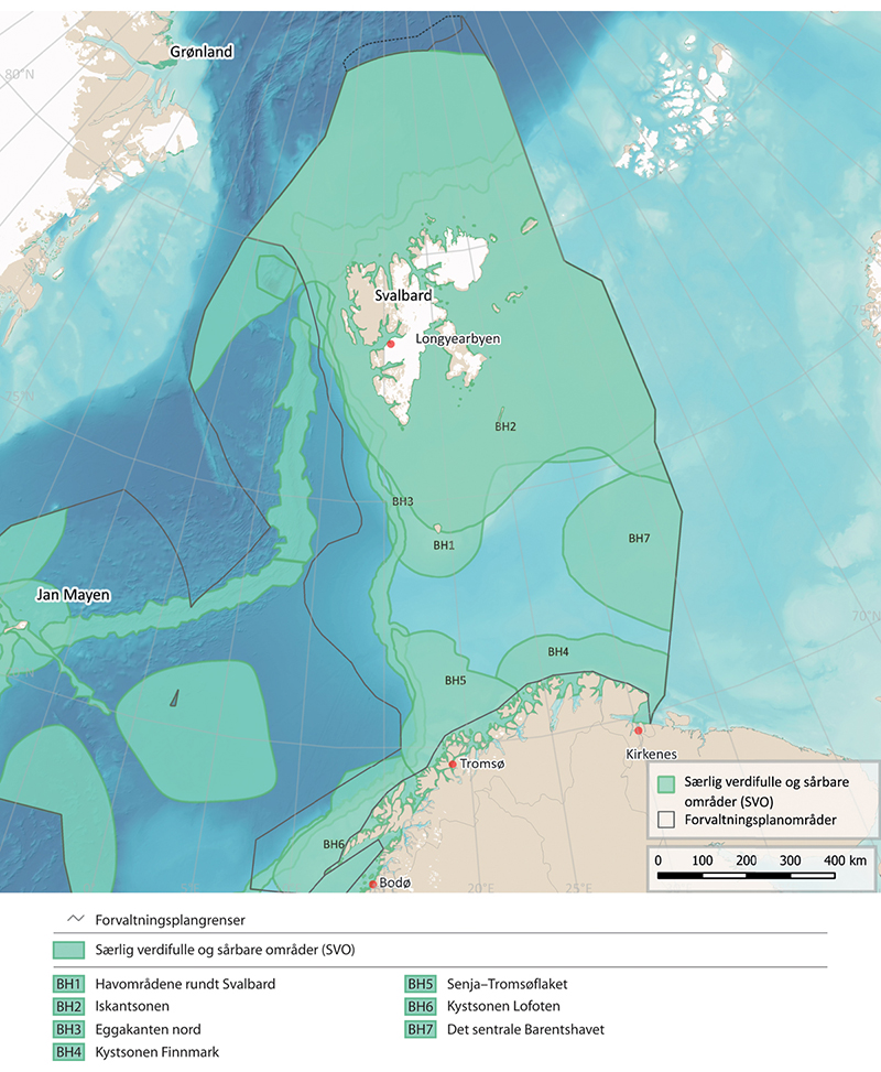 Figur 4.1 Særlig verdifulle og sårbare områder i Barentshavet–Lofoten.