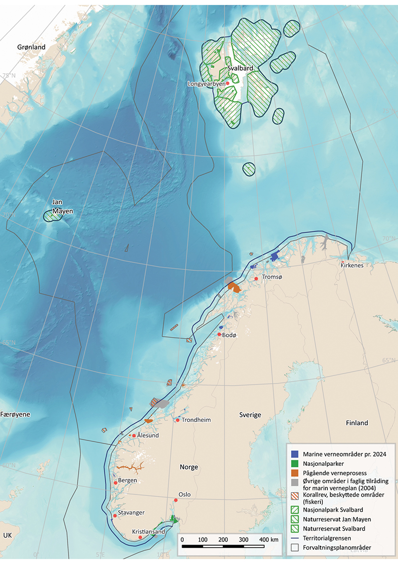 Figur 4.15 Kart over etablerte verneområder og kandidatområder i norske havområder.
