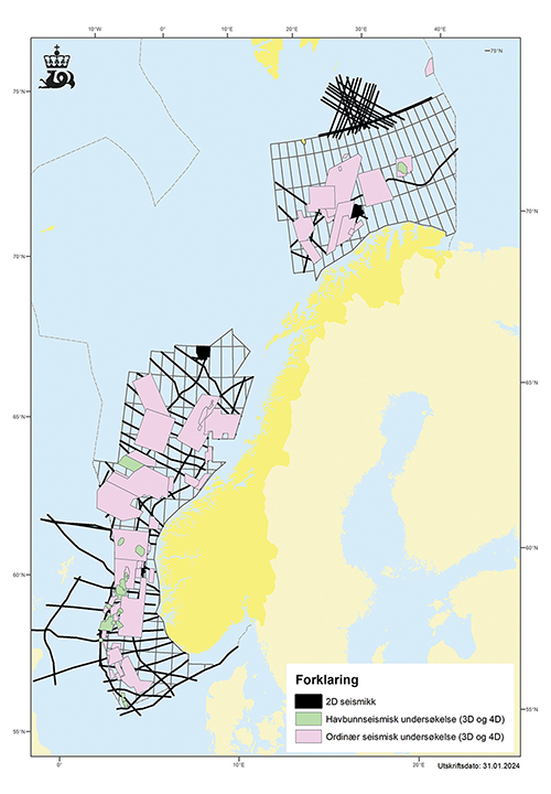 Figur 5.7 Seismikk som er samlet inn på norsk sokkel i tidsrommet 2017–2021.