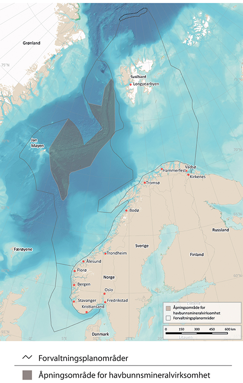 Figur 7.9 Kart over åpningsområdet for havbunnsmineralvirksomhet på norsk kontinentalsokkel, jf. Meld. St. 25 (2022–2023).