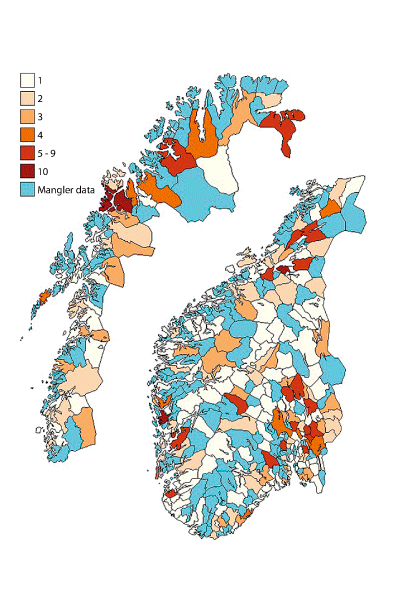 Figur 3.18 IPT-bedrifter fordelt på kommunar 
