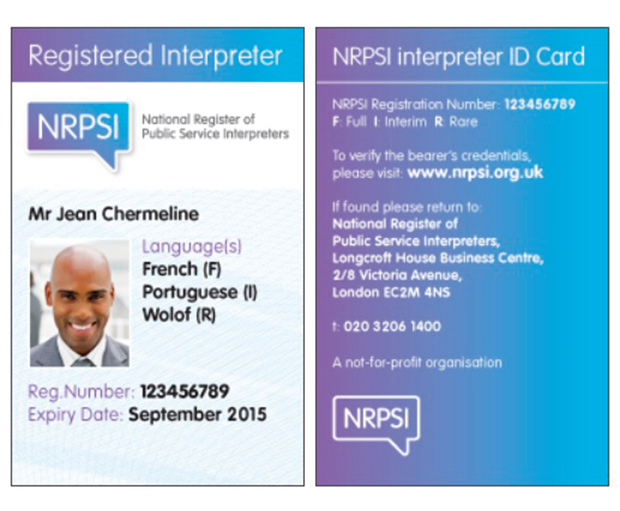 Figur 8.1 ID-kort for registrerte tolker i The National Register of Public Service Interpreters (NRPSI)