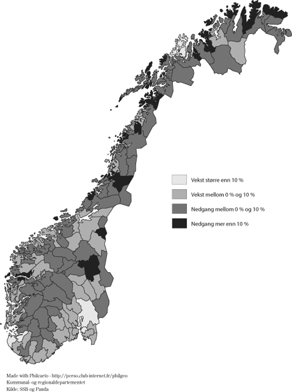 Figur 3.2 Befolkningsutvikling 1996-2006 etter bo- og arbeidsmarkedsregioner