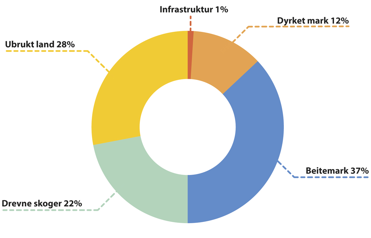 Figur 3.8 Verdens isfrie areal etter anvendelse i 2015
