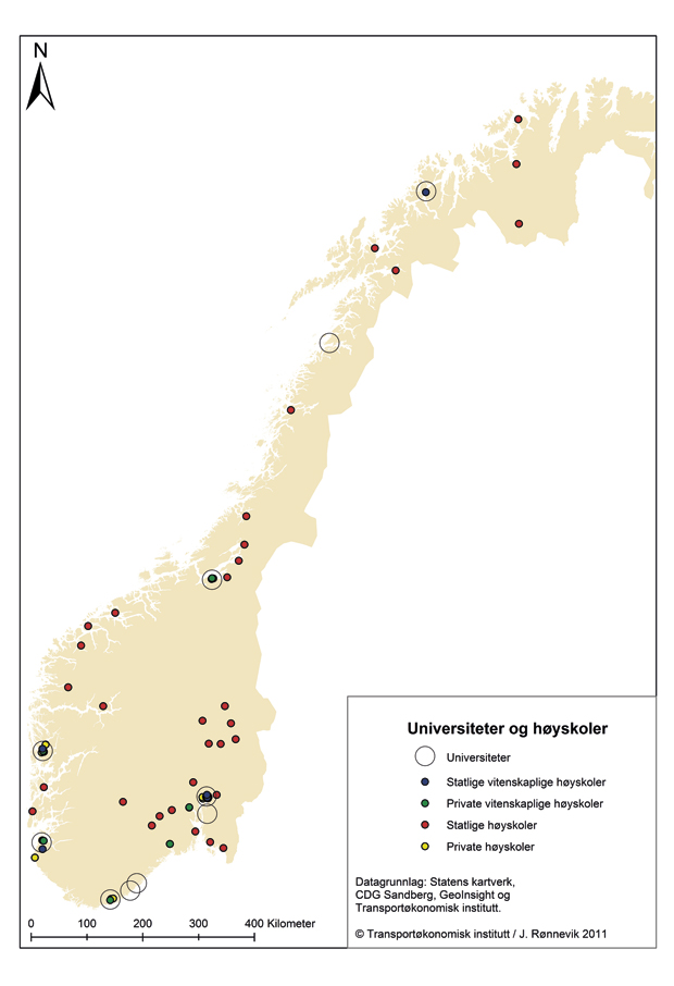 Figur 4.33 Universiteter og høgskoler i Norge pr. 2011.