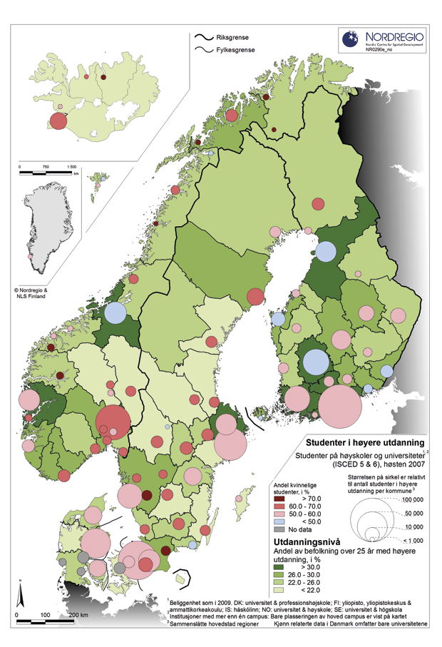 Figur 2.5 Studenter i høyere utdanning i Norden 2007