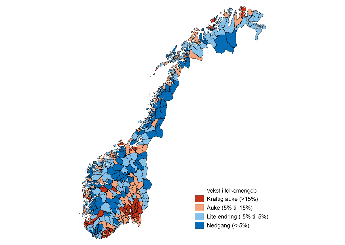 Figur 2.2 Befolkningsvekst i kommunane frå 2022 til 2050 (MMMM).